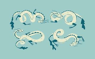 conjunto de cuatro decorativo dragones asiático continuar o serpiente, símbolo de chino 2024. vector aislado ilustración.