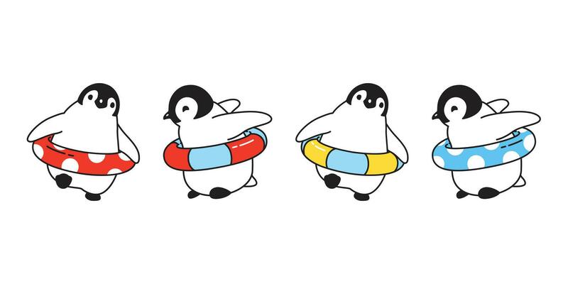 penguin vector icon logo swimming ring pool cartoon character illustration symbol doodle graphic