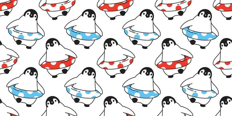 penguin Seamless pattern vector swimming ring pool scarf isolated polka dot cartoon tile background repeat wallpaper illustration doodle