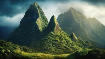 High mountains with valleys have dense forests photo