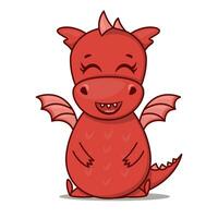 Dragon cartoon character. Cute smiling red dragon. Sticker emoticon with joy, fun, happiness, warm emotion. Vector illustration on white background