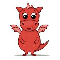 Dragon cartoon character. Cute red dragon. Sticker emoticon with happines emotion. Vector illustration on white background