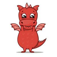 Dragon cartoon character. Cute red dragon. Sticker emoticon with liking, endearment, goodwill, adoration, sweetheart emotion. Vector illustration on white background