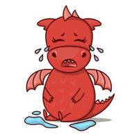 Dragon cartoon character. Cute red dragon loudly crying. Sticker emoticon with cry emotion. Vector illustration on white background