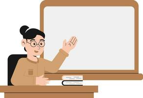 Female Teacher Who is Inviting Students to Ask Questions Illustrationfemale, woman, question, answer vector