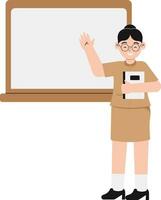 Female Teacher Who Is Greeting While Carrying a Book Illustration vector