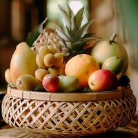 cesta y algunos frutas ai generado imagen foto