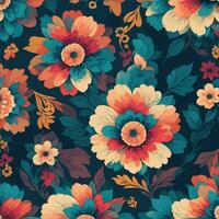 Colorful floral print background. Flat abstract colorful flower pint pattern. Seamless floral pattern with bright colorful flowers pattern. Colorful flower texture background. photo