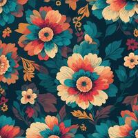 Colorful floral print background. Flat abstract colorful flower pint pattern. Seamless floral pattern with bright colorful flowers pattern. Colorful flower texture background. photo