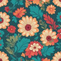 Colorful floral print background. Flat abstract colorful flower pint pattern. Seamless floral pattern with bright colorful flowers pattern. Colorful flower texture background. photo