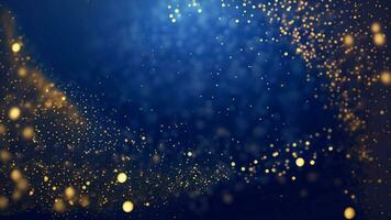 Abstract background with Dark blue and gold particle. New year, Christmas background with gold stars and sparkling. Christmas Golden light shine particles bokeh on navy background. Ai Generative. photo