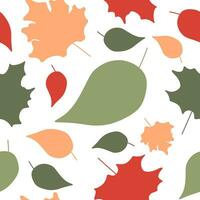 Seamless Flat pattern with Autumn leaves. Vector foliage background. Color illustration for Textile, Wrapping paper, Banner, Print, Colorful Wallpaper, Cloth. Maple and birchwood leaf illustration.