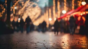 Generative AI, Christmas fair blurred background, winter street market in Europe photo