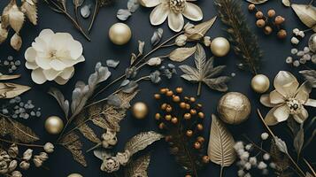 Generative AI, Christmas home decoration close up, muted colors, holiday photorealistic aestethic background photo