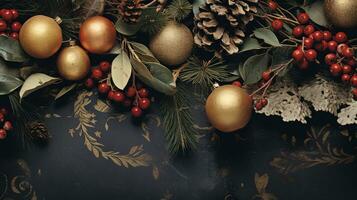 Generative AI, Christmas home decoration close up, muted colors, holiday photorealistic aestethic background photo