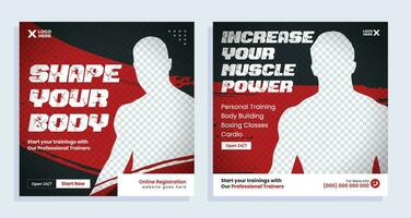 gym weight lifting social media post set, gym banner template design pack. vector