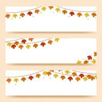 Set of autumn backgrounds with maple leaf garlands in vintage style. Autumn banner collection. Use for invitation, print design, discount voucher. Vector eps 10