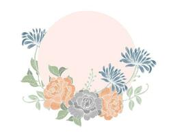 Hand Drawn Vintage Rose and Wild Flower Wreath vector