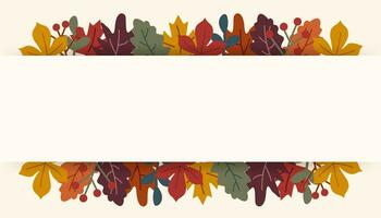 Autumn seasonal background with border made of fallen autumn golden, red and orange colored leaves isolated on white background with place for text. Vector illustration