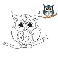 Owl doodle. Owl bird coloring page. Bird coloring book for children education. Vector illustration.