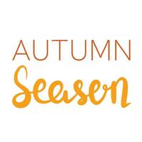 Autumn season handwriting text banner. Autumn words label. Vector illustration