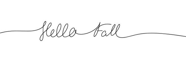 Hello Fall line art words. Autumn short phrase. One line continuous Autumn text. Vector illustration.