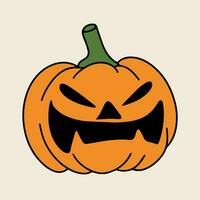 Halloween pumpkin colored outline isolated on white background. Jack o Lantern hand drawn in doodle style for decoration. Vector illustration.