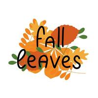 Fall leaves handwriting text banner. Autumn words label. Vector illustration