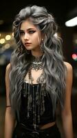 Girl with Long Silver Hair Crystals and Patterns photo