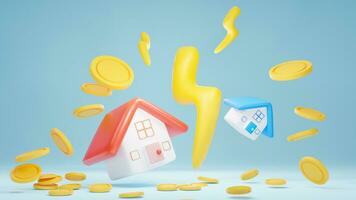 3d rendering of Rising home interest in a recession concept, Coins fall to the floor photo