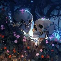 2 skull fall in love illustration art photo