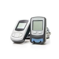 Insulin pump and continuous glucose monitoring device isolated on white photo