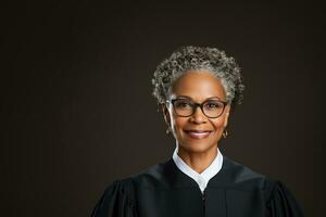 Successful female judge smiling at the camera in a studio photo