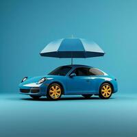 moderno azul automóvil debajo paraguas foto