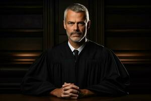 masculino juez en oscuro antecedentes con un sitio para texto foto