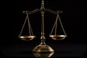 Scale of justice iconic legal symbol isolated on dark background photo