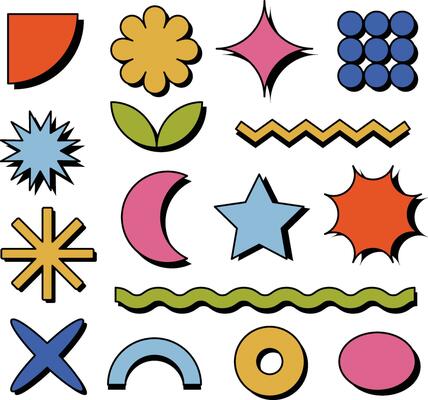 flat design vector cute retro colorful graphic element collection