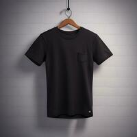 Black T-Shirt Mockup With Brick Background. Ai Generative photo