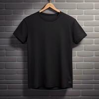 Black T-Shirt Mockup With Brick Background. Ai Generative photo