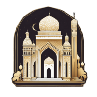 Islamic mosque building cartoon style with a crescent. Ramadan kareem. Ai Generative png