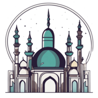 Islamic mosque building cartoon style with a crescent. Ramadan kareem. Ai Generative png