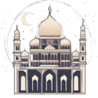 Islamic mosque building cartoon style with a crescent. Ramadan kareem. Ai Generative png