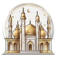 islamico moschea edificio cartone animato stile con un' mezzaluna. Ramadan kareem. ai generativo png