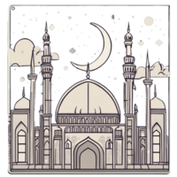 Islamic mosque building cartoon style with a crescent. Ramadan kareem. Ai Generative png