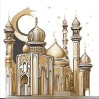 islamico moschea edificio cartone animato stile con un' mezzaluna. Ramadan kareem. ai generativo png