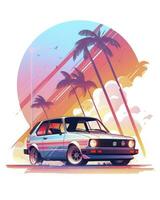 Sedan retro car vehicle logo design, perfect for adventure club tshirt design, Generative AI photo