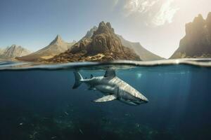 Great white shark underwater, Generative AI photo