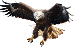 Bald eagle flying swoop on transparent background, Generative AI png
