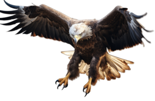 Bald eagle flying swoop on transparent background, Generative AI png