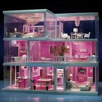 Barbie casa 3d representación ilustración, sueño, fantasía, animación, generativo ai foto